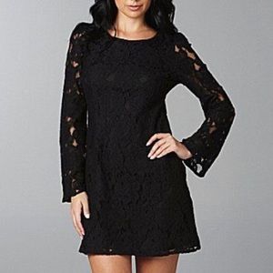 Miss Me MM Couture black lace mini dress, open back, tie back, long sleeve, sz L